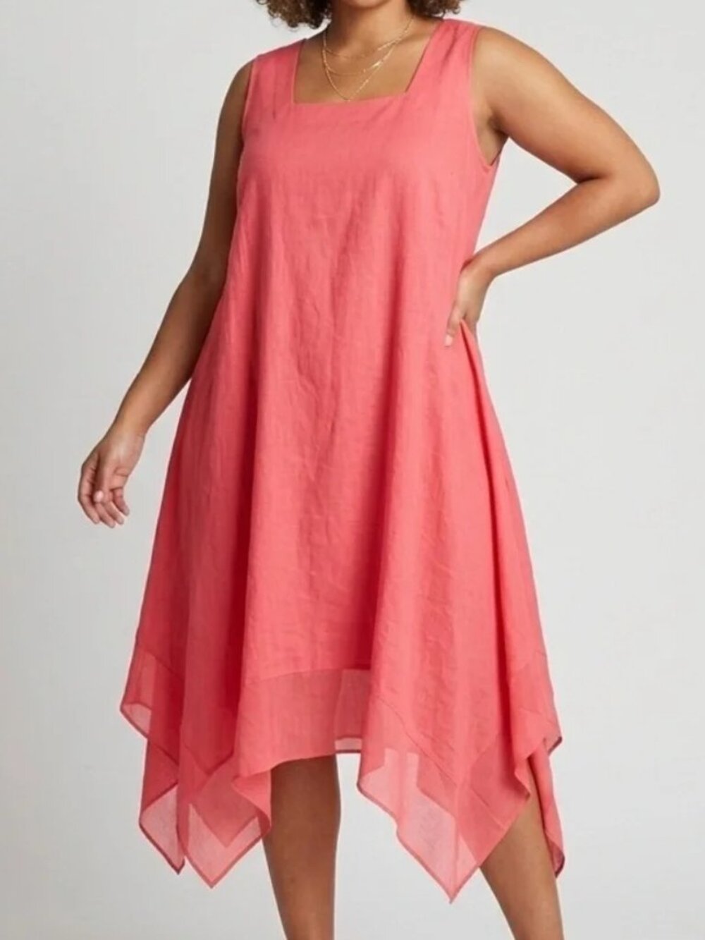 Cynthia Rowley Linen Viscose Coral Sleeveless Swing Dress